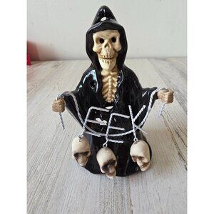 Ceramic grim reaper skull candle light holder luminary vote of Halloween decor c